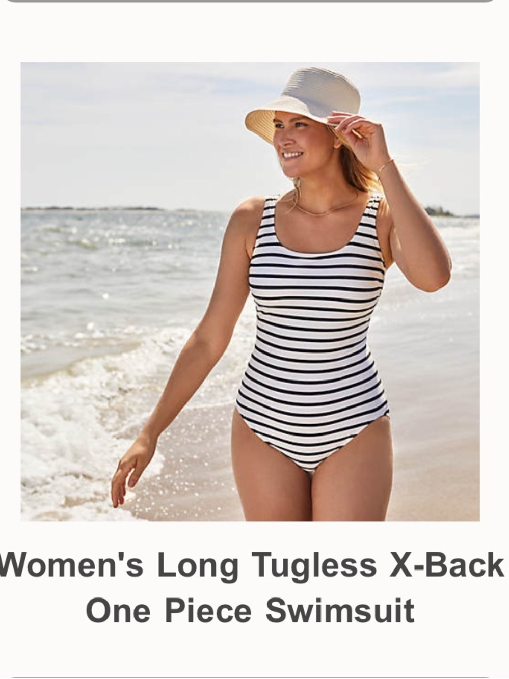 Lands' End Navy & White Striped Scoop One-Piece Swimsuit 18 Long